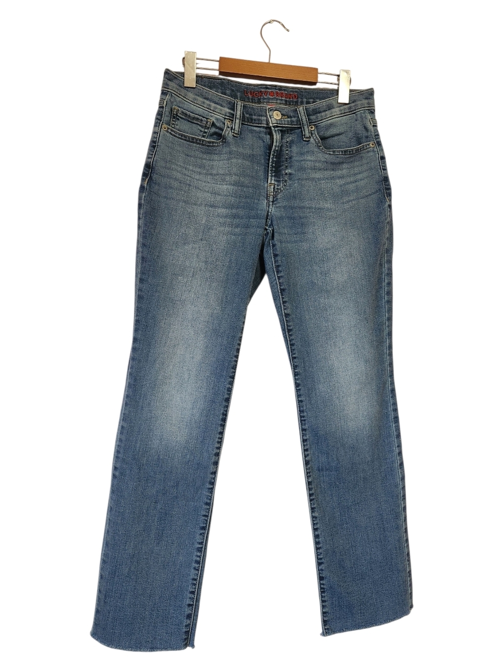 Lucky Brand Sweet Mid Rise Straight Raw Hem Jeans Medium Wash Size 6/28A Chic